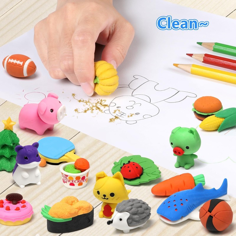 HINZER 100 Pack Animal Erasers for Kids Bulk Pull Apart