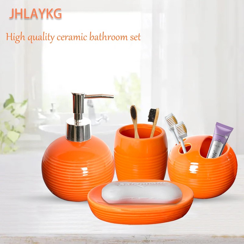 JHLAYKG Orange Bathroom Accessories Set 4 Pcs, Ceramic Bathroom Accessory