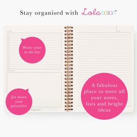 Lola Design - Large Spiral Notebook Organiser, Botanical Hummingbird Design - Planners & Journals - Wiro Bound Notebook with To-Do Lists & Priorities Section - 176x250mm, 250 Lined Pages
