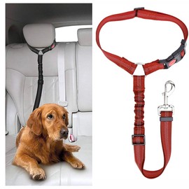 DOETYD Dog Car Seat Belt - Adjustable Pet Car Pillow Harness，Cushioned Dog Leash，Nylon Durable Elastic Leash，Restraint Dog Car Safety Leash (Red)