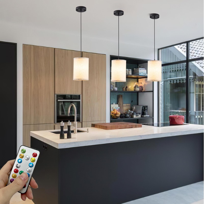 civaza Battery Operated Pendant Light with Remote,Fabric Pendant Lights Kitchen