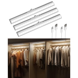 EZVALO 3 Pack Motion Sensor Closet Lights, 15inch Rechargeable Cabinet Lights with Rotatable Sensor, Glare-Free, 3 Color Temps & Dimmable, Magnetic Night Light for Pantry, Stairs