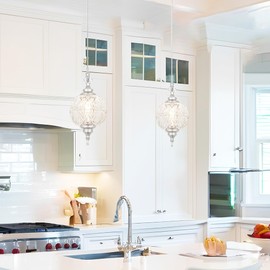 Brushed Nickel Pendant Lights Kitchen Island 2 Pack, Vintage Bathroom Pendant Light with Detachable Glass Shade, Adjustable Hanging Light for Kitchen Island Lighting, Farmhouse, G9 Base