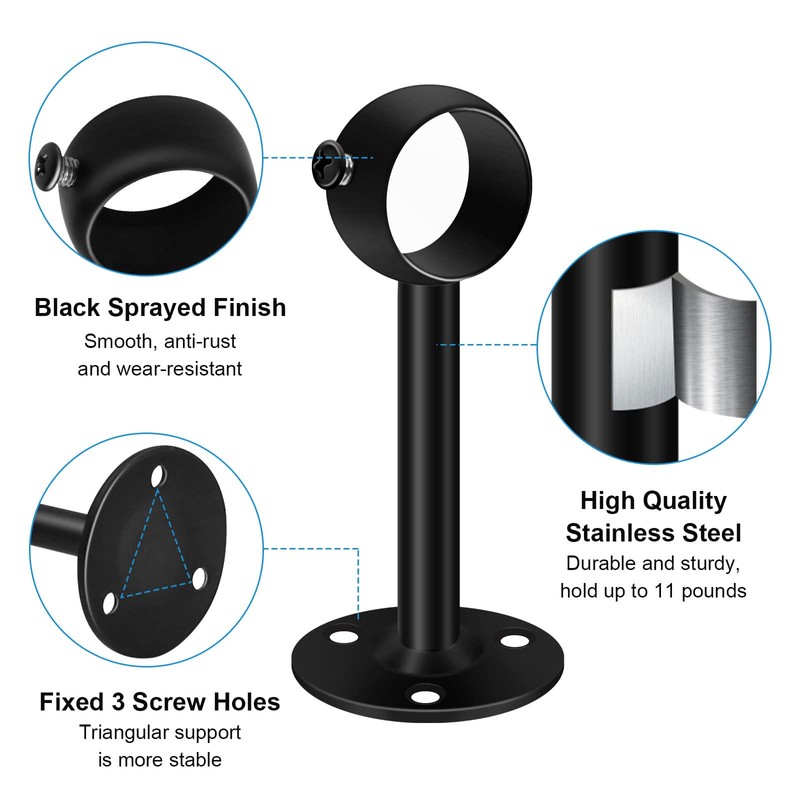 6 Pack Curtain Pole Bracket Ceiling Mount Black 25mm Metal