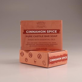Adams Handmade Soap Cinnamon Spice Pure Castile Bar Soap – 4.5 oz | Vegan, Cold Process, Essential Oils, 84% Organic, Fair Trade, No Additives, USA Made