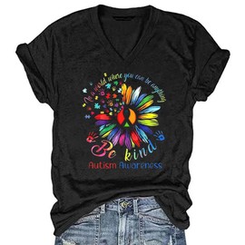 Autism Awareness Shirts for Women V Neck Accept Understand Love Graphic Shirts Autism Accept Be Kind Tops Tee(ZBZ-Black01,Small)