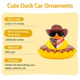 wonuu Rubber Duck Car Decorations Cute Car Accessories Dashboard Car Ornament with West Cowboy Hat Swim Ring Colour Necklace and Sunglasses, D_Brown Vertical Scarf&Ring