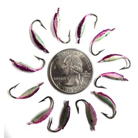 Catchmore Jon's Ice Jigs - Moon Style - 12 Pack - Size 8 Hook - Metallic Turquoise/Purple w/Black Dot Color - #JIJ72