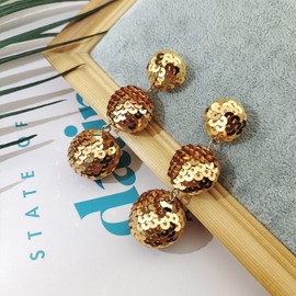 Coiris Black Sequin Ball Dangle Stud Earrings for Women Beaded Statement Drop Earrings (ER1084-champagne)