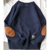 Aspersio Men's Elbow Patch, Loose Knit, Round Neck, Sweater, Long