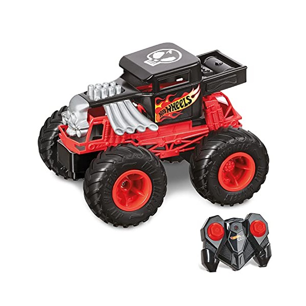 Mondo 63679 RC Monster Truck Bone Shaker 17 Motors Remote Control Machine for Children 2.4 GHz-Color Red/Black-63679, Hot Wheels Livery