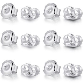 Recambios de plata 925 para arete – Parte trasera hipoalergénica para arete, cierre seguro de oreja para arete, tuerca de oreja para postes, 12 piezas/6 pares de plata