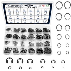 Keronah 360PCS 24 Sizes E-Clips Assortment Set(2mm-12mm) and Alloy Steel External Retaining Rings,Snap Retaining Clip Ring Kit,C Clips Assortment (M5-M16)