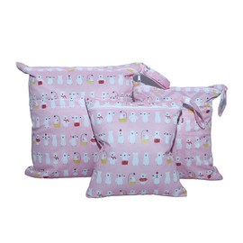 Pmnzdy Nappy Bag, Wet Bag, Cloth Nappies, Wet Bags, Reusable Wet Bag, Nappy Bag, Organiser Bags with Zip, Waterproof Wet Bag for Baby, Toddler, Pack of 3, White bear