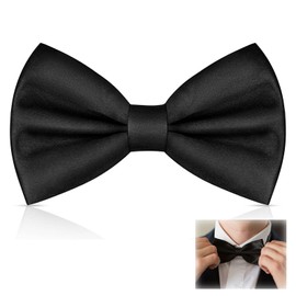 WGFD Men's Pre-Tied Bow Tie, Classic Solid Color Satin Bowtie, Adjustable Formal Neck Bow Tie for Wedding, Party, Tuxedo, Elegant Bow Tie for Men, Perfect for Special Occasions