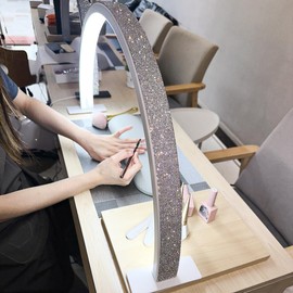 eccuslon Half Moon Light for Nail Desk with Phone Holder, 29" 50W Professional Desk Lamp with 3 Color Temperatures & Dimmer, Multi-Purpose Lighting for Eyelash Extensions, Nail Art, Tattoos, Reading