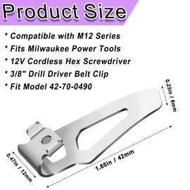 SlogPith 42-70-0490 Belt Clip Kit For Milwaukee M12 12V Power Tools: 4PCS Drill M12 Impact Driver Tool Clips Hook Set with Screws for Secure Tool Holding - Ideal for Professional Handymen