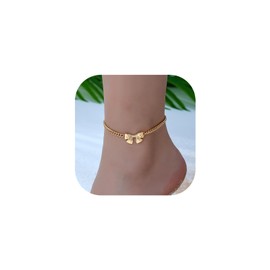 Decixde Gold Ankle Bracelets for Women 18K Gold Anklets for Women Gold Bow Ankle Bracelets Waterproof Cuban Link Anklet Foot Bracelet Summer Beach Anklet Jewelry for Women Gift (Gold Bow Anklets)