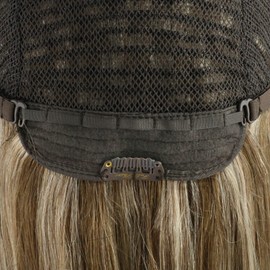 Full Shine U Part Wig Human Hair, Remy Brown with Blonde Highlights, Glueless Natural Look Seamless Full Head Wig 16 Inch 120gram