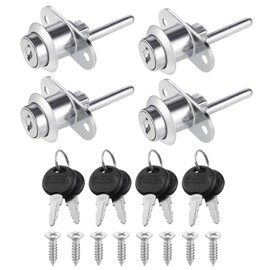 Hejo 4Pcs Drawer Lock, Cabinet Plunger Lock with Keys and Screws,16mm Zinc Alloy Cam Lock for Filing Cabinets Wardrobe Display Cabinet Furniture (Silver)