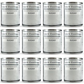 Future Essentials White Sugar Pure Granulated Sugar for Baking & Cooking Natural Sweetener Shelf Stable Emergency Food Supply Great for Hiking, Backpacking & Camping 25 Years Shelf Life Pack of 12 Cans