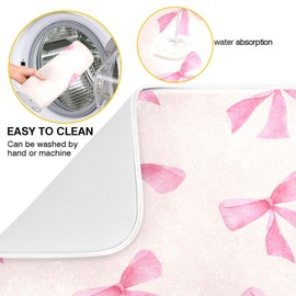 xigua Pink Bow Dish Drying Mat for Kitchen Counter, Super Absorbent Non Slip Dish Drainer Rack Pad for Countertops, 16 x 18 Inch