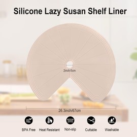 Dual Tier Pie-Cut Lazy Susan Shelf Liner – Waterproof, Oil-Proof Cabinet Organizer，Non-Slip Thermal Protection Mat 2 PCS, Khaki