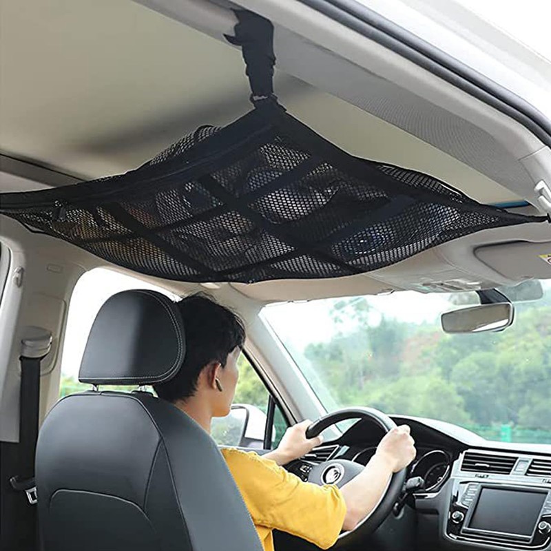 CCAIPU Car Ceiling Cargo Storage Net Pocket, Adjustable Double-Layer Mesh