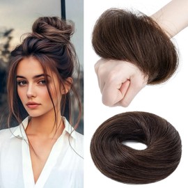MY-LADY Hairpiece with Elastic Band, Bun Hairpiece, Hair Scrunchie with Hair, 100% Real Hair, Updo Hair Extensions for Women and Girls (#02 Dark Brown, 17 g)