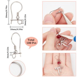 SUNNYCLUE 1 Box 100Pcs Silver Ear Wire Hooks Kidney Earring Hooks Lever Back Fish Earwires Findings Teardrop Stainless Steel Long Ear Wires Connector for jewellery Making Supplies DIY Dangle Earrings