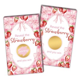 Strawberry Party Scratch Off Game Cards, Pink Bow & Strawberry Themed Raffle Tickets, Tabletop Game for Gender Reveal Birthday Brunch & Baby Shower Party Supplies, 50 Pack
