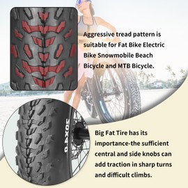 20" E-Bike Fat Tires 20 x 4.0 Folding Bead Tire for Electric Bicycles or with AV32mm Tubes Compatible Wide Mountain Snow Bike Tire (1 Tire No Tube)