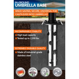 4smile In-ground umbrella base, stainless steel - In-ground umbrella holder, lifelong quality - Umbrella stand outdoor base, load capacity up to 2,200 lbs