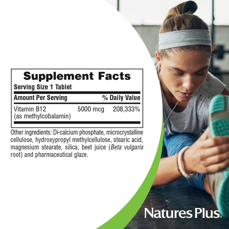 NaturesPlus Vitamin B12 Active Energy Tablets 5000Mcg Memory Focus Vegetarian