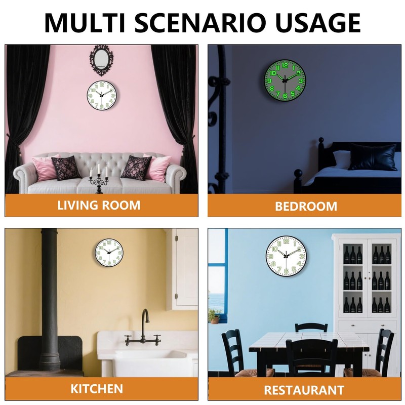Mabpedo Glow in The Dark Wall Clock, 8" Silent Non-Ticking