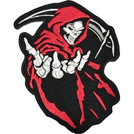 Papapatch Grim Reaper Scythe God Angel of Death Ghost Dangerous Evil Devil Biker Motorcycle Costume Jacket Embroidered Sew Iron on Patch - Red (Iron-Grim-Scythe-RED)