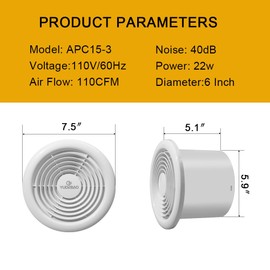YUDEBAO 6 Inch Quiet Bathroom Exhaust Fan 110 CFM, Wall Mount Vent Fan with Plug for Kitchen, Pet Room, Attic, Garage Ventilation, White