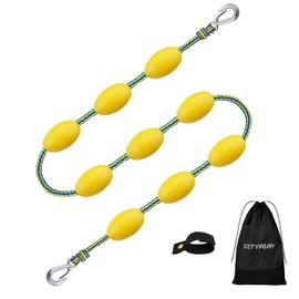 SETYPARY 60FT Floating Boat Tow Rope for Tubing, Fits 1-6 Person Towable Tubes, Heavy-Duty Boat Tube Rope with 9pcs Yellow Floats and Stainless Steel Hook for Watersports (Blue & Yellow)