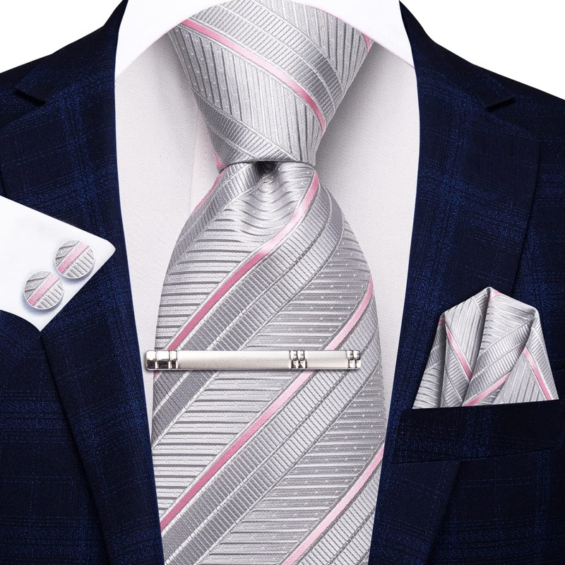 Hi-Tie Classic Mens Silk Ties Set 4 PCS Necktie Pocket