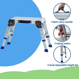 Loyoda Folding Step Stool for Adults, Aluminum Work Platform Adjustable Height, Lightweight and Durable Portable Outdoor Aluminum Step Stool, Maximum Load Capacity of 440 Pounds.