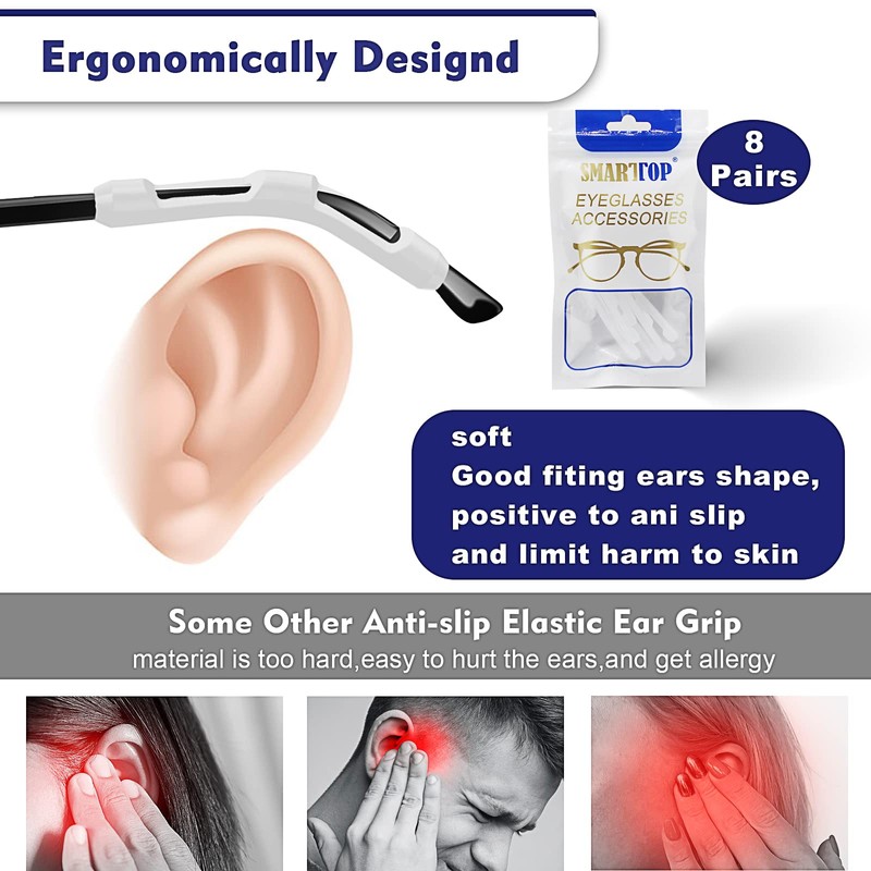 SMARTTOP Eyeglass Ear Grips Sleeve 8Pairs Upgrade anti-slip Silicone Eyeglasses