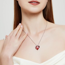 AiliFe Love Heart Pendant Necklaces for Women,14K White Gold Plated Hypoallergenic Necklace with January Birthstone Red Crystals Jewelry Birthday Gifts (Red)