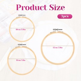 Bewudy 3 Pieces Embroidery Hoops, 4/5/6 inch Round Embroidery Hoops, Round Bamboo Cross Stitch Hoop Adjustable Stitch Hoop for Embroideries Cross Sew Art Craft Sewing