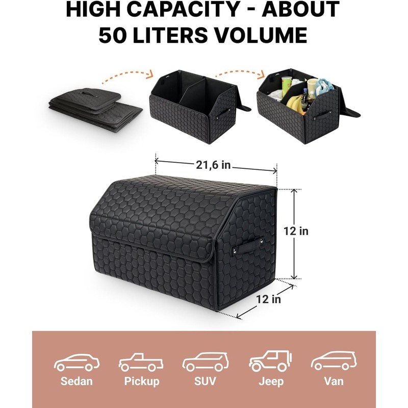 Owleys Trunk Organizer For Car - Collapsible Storage Bins -