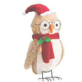 20 Inch Tall - Light-Up Christmas Owl with Scarf - Pre-Lit Holiday Display Decoration