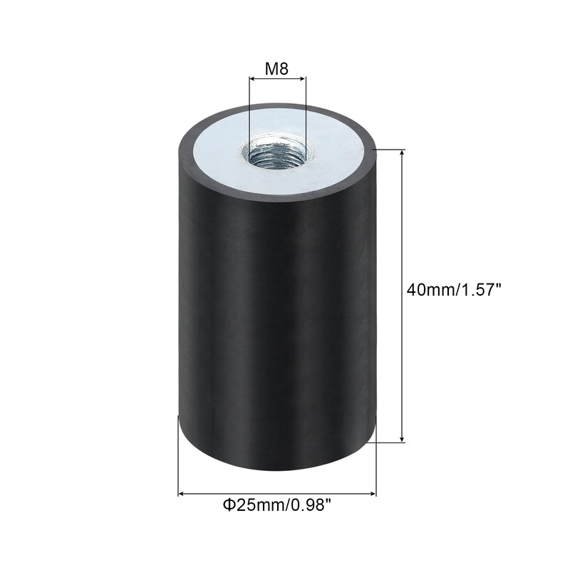 sourcing map 8Pcs 25 x 40mm M8 Thread Female Rubber