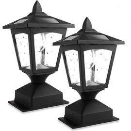 Solar Post Cap Lights for 4x4 Wooden Posts – Waterproof Outdoor LED Lights with Glass Shade, Auto On/Off for Deck, Fence, Patio, Yard & Garden Decor (2 Pack, Black)