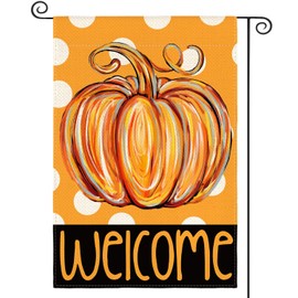 AVOIN colorlife Fall Pumpkin Garden Flag 12x18 Inch Double Sided Outside, Polka Dots Welcome Seasonal Yard Outdoor Flag