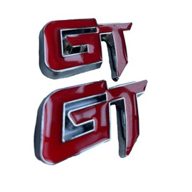YUGEYE 2X Chrome Metal GT Logo Car Emblem Premium 3D Badge Auto Racing Sport Sticker Grand Tourer Decal(Silver Red)