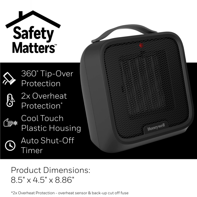 Honeywell UberHeat Plus Ceramic Space Heater for Small Rooms, Black